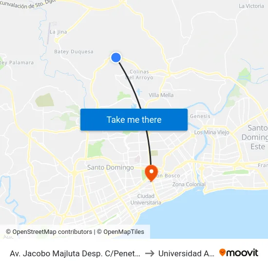 Av. Jacobo Majluta Desp. C/Penetración to Universidad Apec map