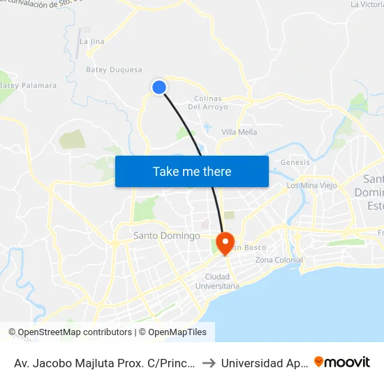 Av. Jacobo Majluta Prox. C/Principal to Universidad Apec map