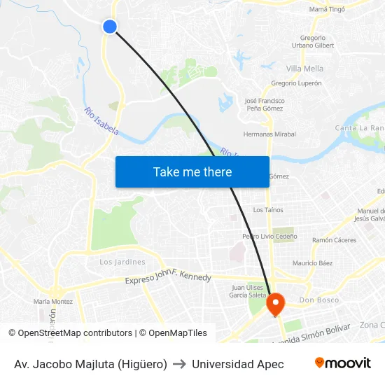 Av. Jacobo Majluta (Higüero) to Universidad Apec map