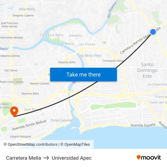 Carretera Mella to Universidad Apec map