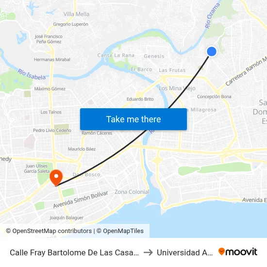 Calle Fray Bartolome De Las Casas 260 to Universidad Apec map