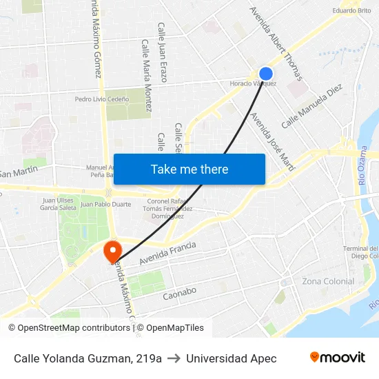 Calle Yolanda Guzman, 219a to Universidad Apec map