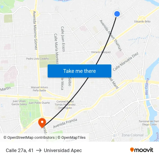 Calle 27a, 41 to Universidad Apec map