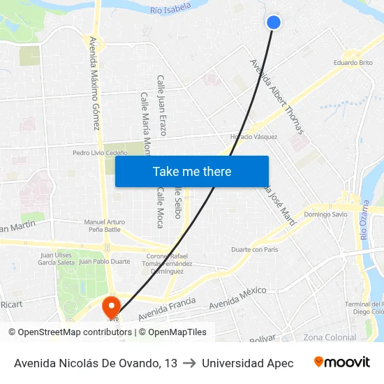 Avenida Nicolás De Ovando, 13 to Universidad Apec map