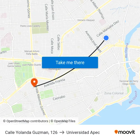Calle Yolanda Guzman, 126 to Universidad Apec map