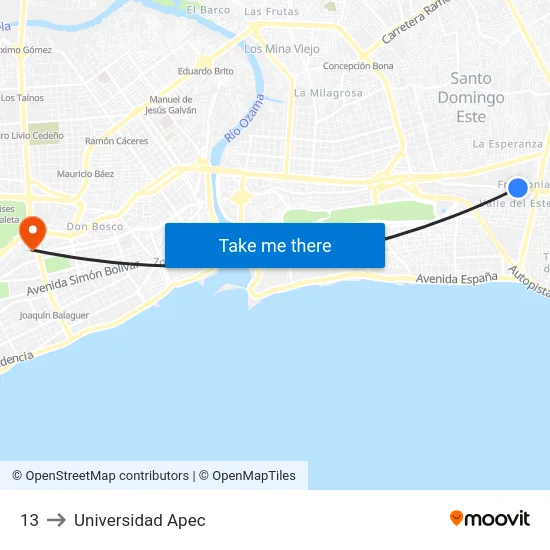 13 to Universidad Apec map
