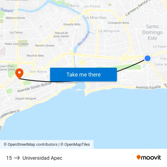 15 to Universidad Apec map
