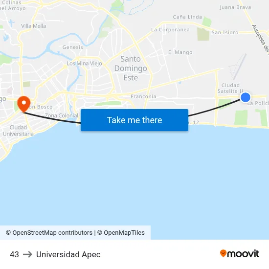 43 to Universidad Apec map