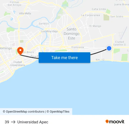 39 to Universidad Apec map