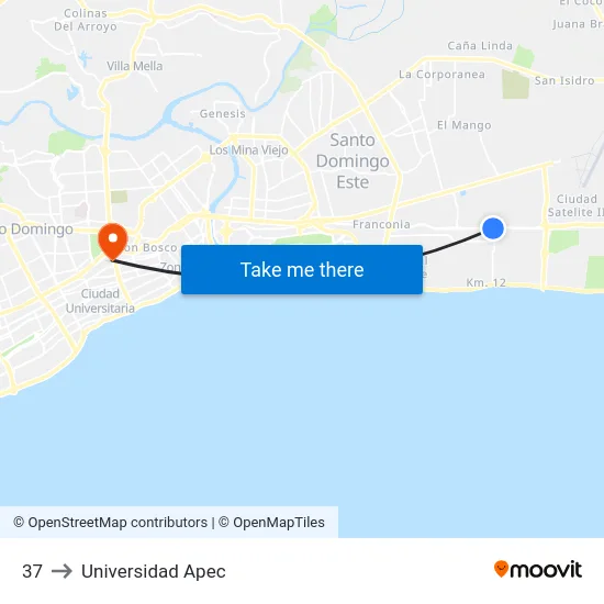37 to Universidad Apec map