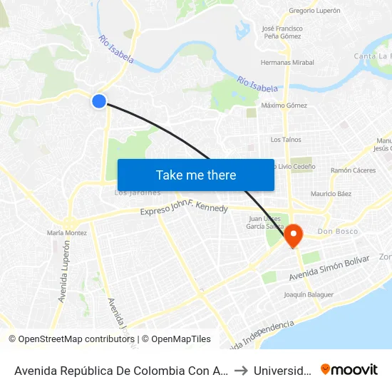 Avenida República De Colombia Con Avenida Jacobo Majluta to Universidad Apec map