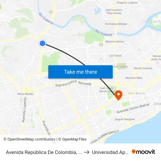 Avenida República De Colombia, 22 to Universidad Apec map