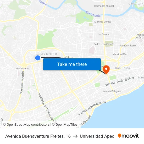 Avenida Buenaventura Freites, 16 to Universidad Apec map