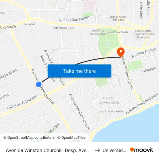 Avenida Winston Churchill, Desp. Avenida Roberto Pastoriza to Universidad Apec map