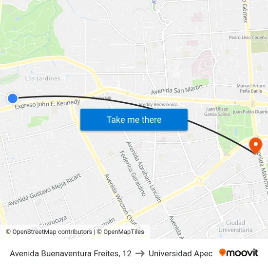 Avenida Buenaventura Freites, 12 to Universidad Apec map