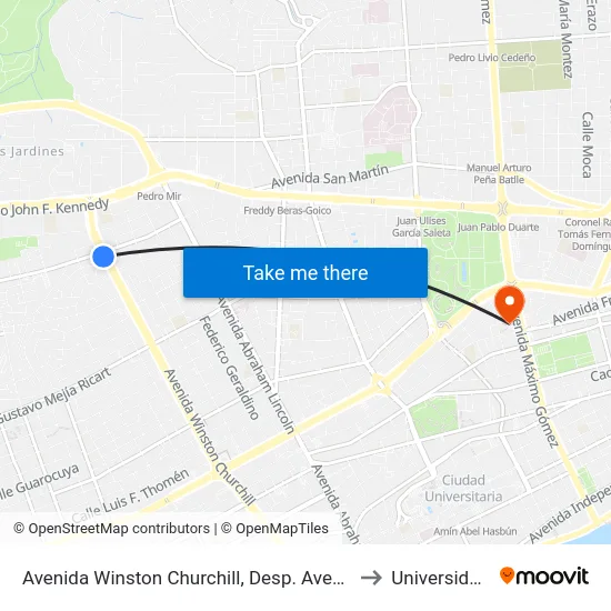 Avenida Winston Churchill, Desp. Avenida Charles Sumner to Universidad Apec map