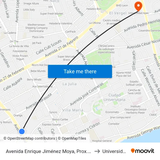 Avenida Enrique Jiménez Moya, Prox. C/Pablo M. Tavárez to Universidad Apec map