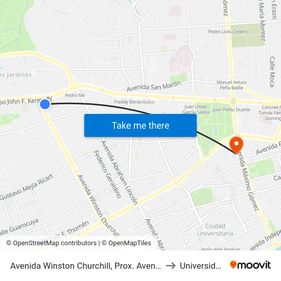 Avenida Winston Churchill, Prox. Avenida John F. Kennedy to Universidad Apec map
