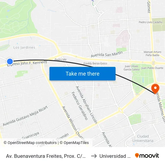 Av. Buenaventura Freites, Prox. C/Azucenas to Universidad Apec map