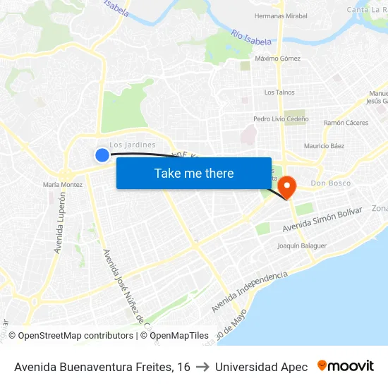 Avenida Buenaventura Freites, 16 to Universidad Apec map