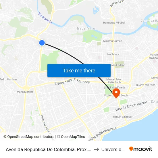 Avenida República De Colombia, Prox. C/Paseo Del Arroyo to Universidad Apec map
