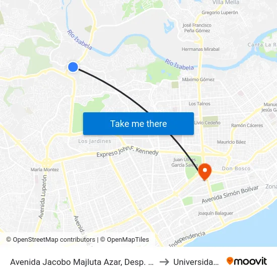 Avenida Jacobo Majluta Azar, Desp. C/ Ercilia Pepin to Universidad Apec map