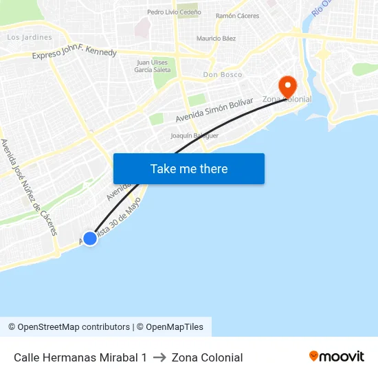 Calle Hermanas Mirabal 1 to Zona Colonial map