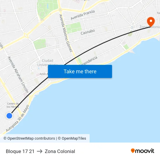 Bloque 17 21 to Zona Colonial map