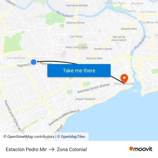 Estación Pedro Mir to Zona Colonial map