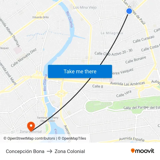 Concepción Bona to Zona Colonial map