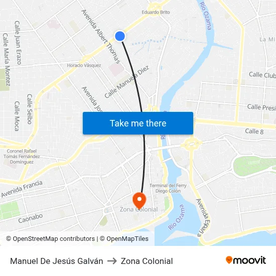 Manuel De Jesús Galván to Zona Colonial map