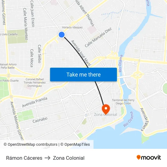 Rámon Cáceres to Zona Colonial map
