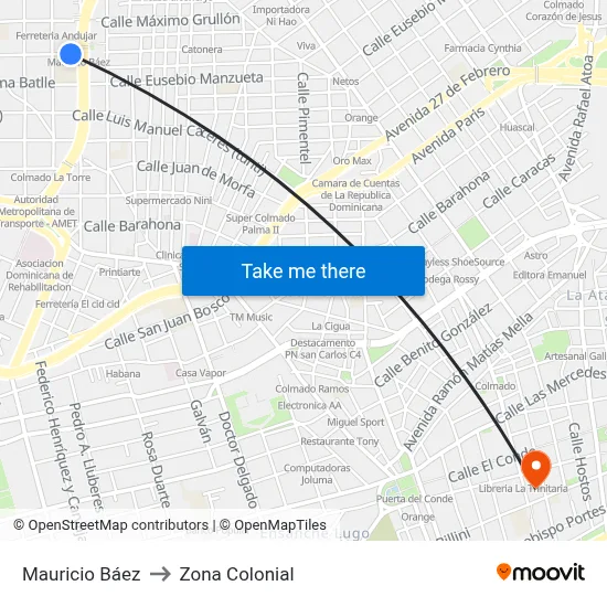 Mauricio Báez to Zona Colonial map