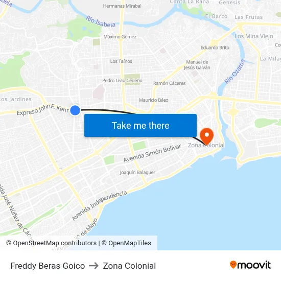 Freddy Beras Goico to Zona Colonial map