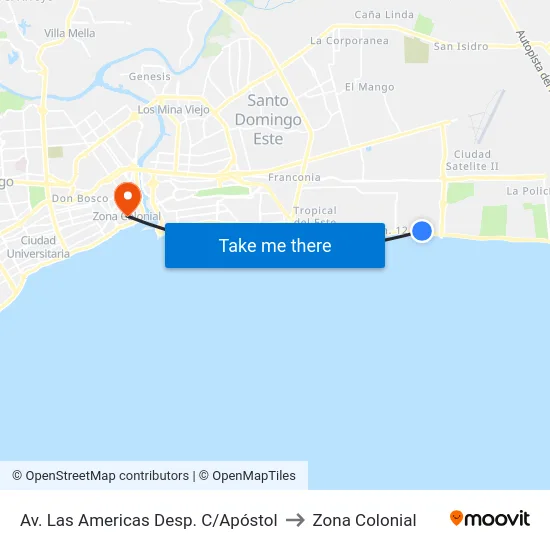 Av. Las Americas Desp. C/Apóstol to Zona Colonial map