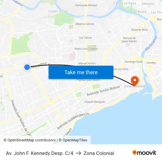 Av. John F. Kennedy Desp. C/4 to Zona Colonial map