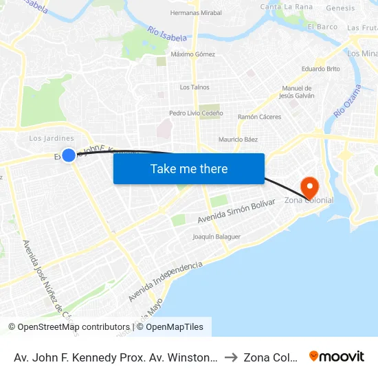 Av. John F. Kennedy Prox. Av. Winston Churchill to Zona Colonial map