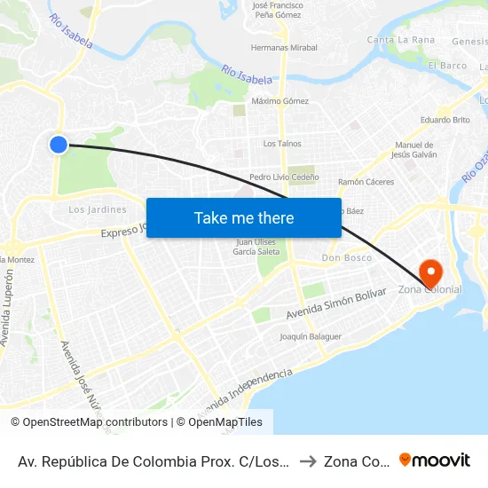 Av. República De Colombia Prox. C/Los Conquistadores to Zona Colonial map