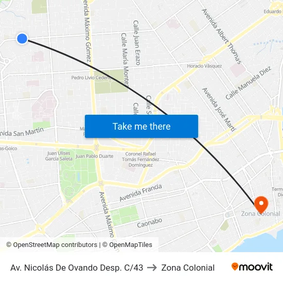 Av. Nicolás De Ovando Desp. C/43 to Zona Colonial map
