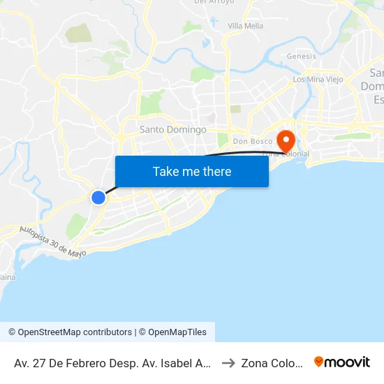 Av. 27 De Febrero Desp. Av. Isabel Aguilar to Zona Colonial map