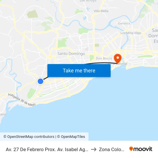 Av. 27 De Febrero Prox. Av. Isabel Aguilar to Zona Colonial map