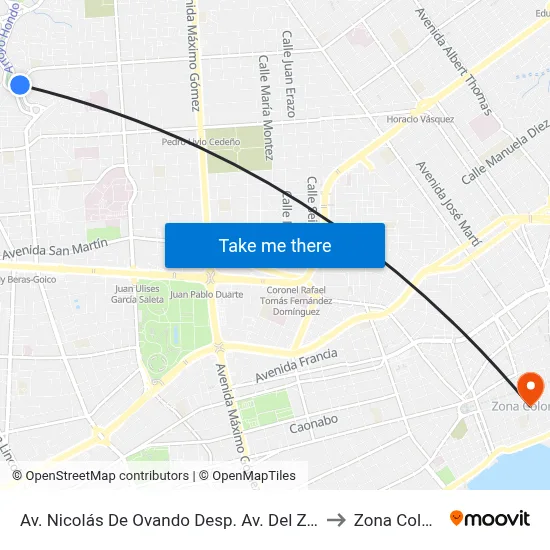 Av. Nicolás De Ovando Desp. Av. Del Zoológico to Zona Colonial map