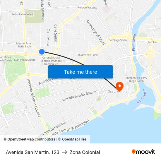 Avenida San Martin, 123 to Zona Colonial map