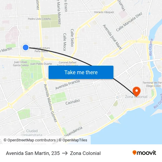 Avenida San Martin, 235 to Zona Colonial map