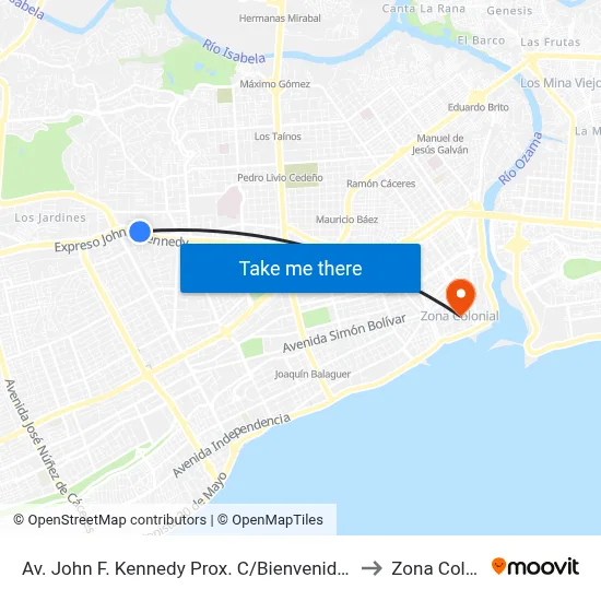 Av. John F. Kennedy Prox. C/Bienvenido G. Gautier to Zona Colonial map