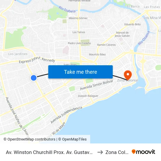 Av. Winston Churchill Prox. Av. Gustavo Mejia Ricart to Zona Colonial map