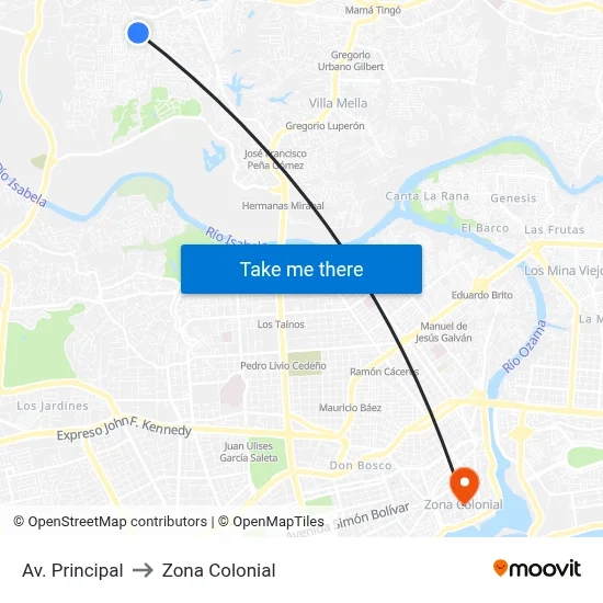 Av. Principal to Zona Colonial map