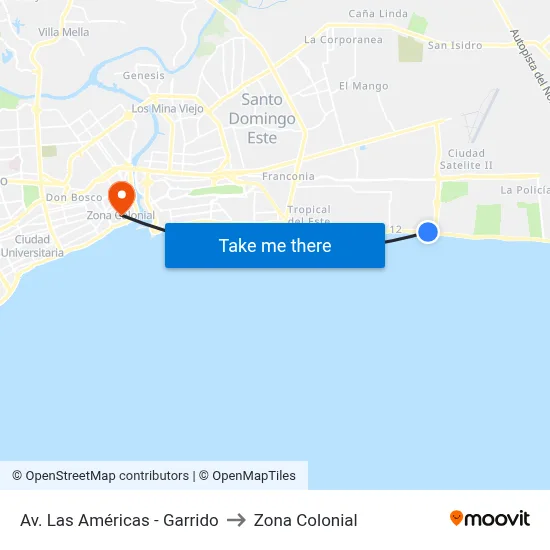 Av. Las Américas - Garrido to Zona Colonial map