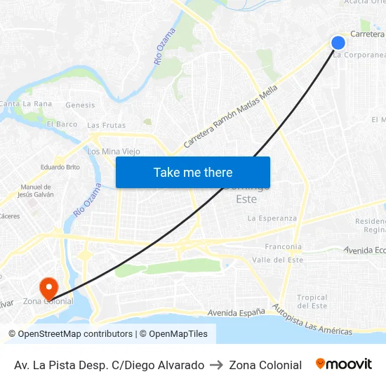 Av. La Pista Desp. C/Diego Alvarado to Zona Colonial map