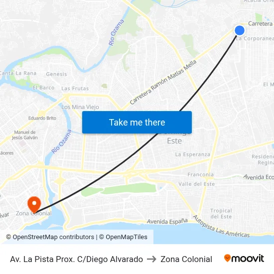 Av. La Pista Prox. C/Diego Alvarado to Zona Colonial map